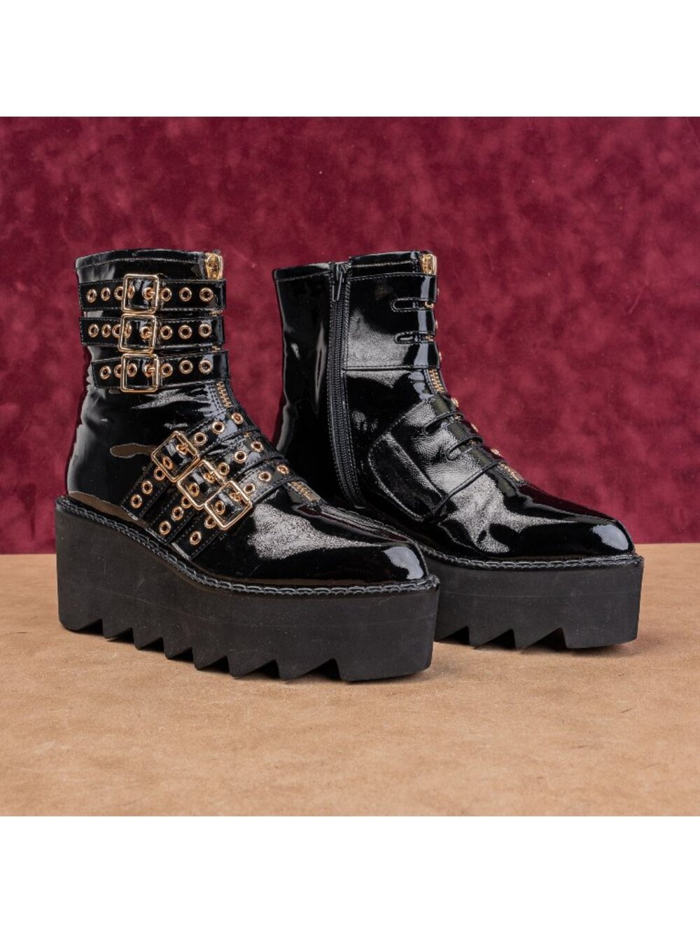 Jeffrey Campbell Wmn Party Stempunk Gothic Patent Leather Platform Boots 8.5